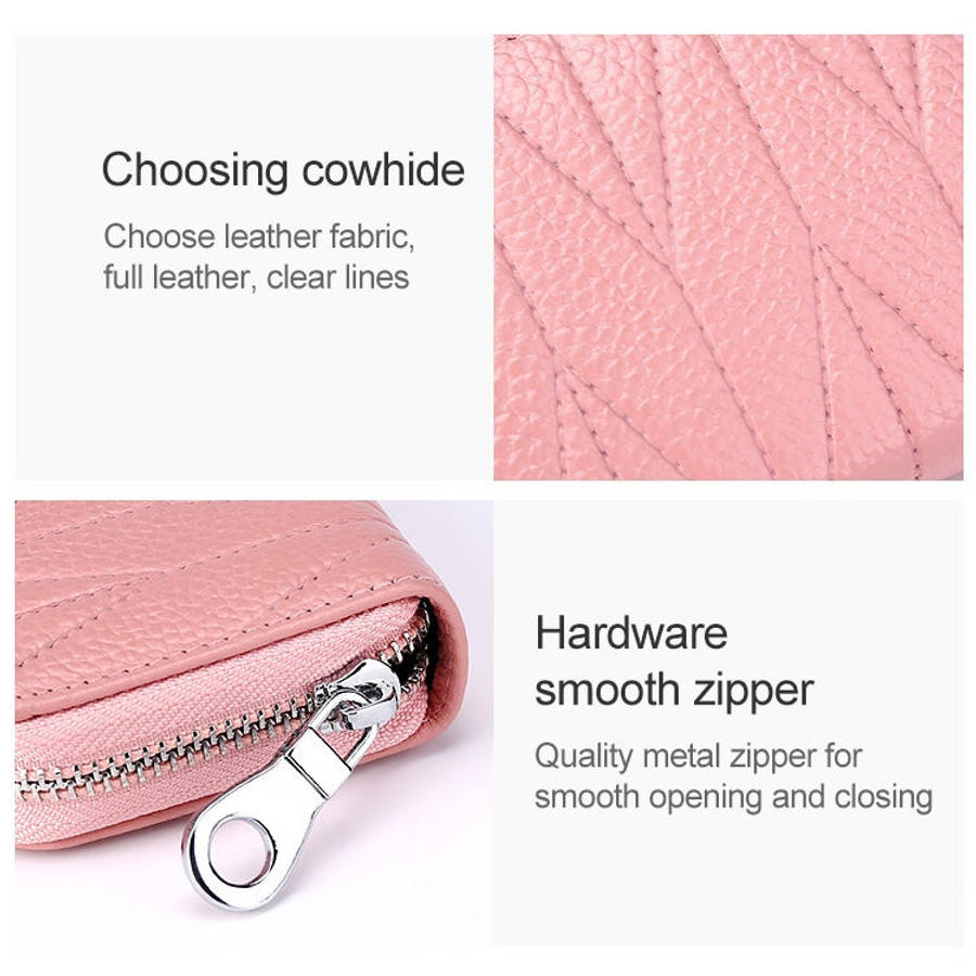 KB191 Zipper Cowhide Leather Organ Shape Multiple Card Slots Anti-magnetic RFID Wallet Clutch Bag...