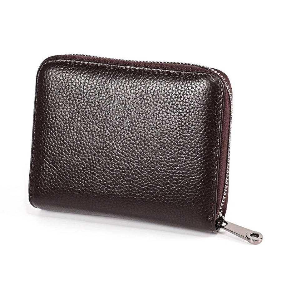 KB195 Zipper Cowhide Leather Double Row Organ Shape Multiple Card Slots Anti-magnetic RFID Wallet...
