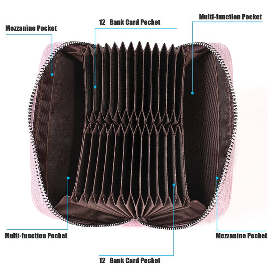 KB195 Zipper Cowhide Leather Double Row Organ Shape Multiple Card Slots Anti-magnetic RFID Wallet...