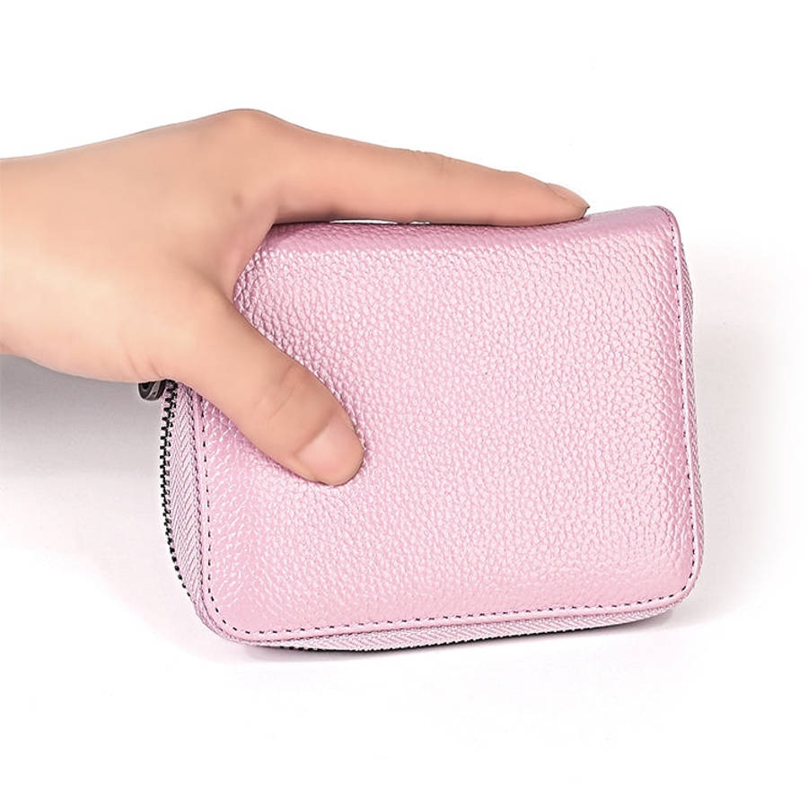 KB195 Zipper Cowhide Leather Double Row Organ Shape Multiple Card Slots Anti-magnetic RFID Wallet...