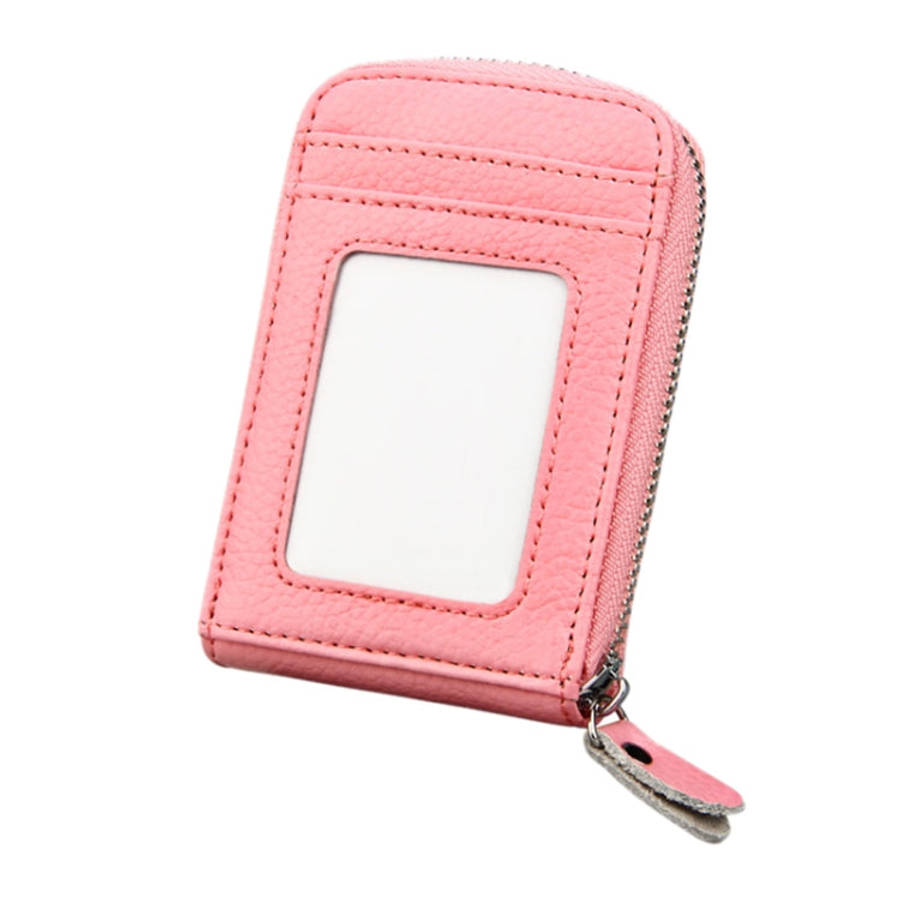 Genuine Cowhide Leather Solid Color Zipper Vertical Card Holder Wallet RFID Blocking Card Bag Pro...