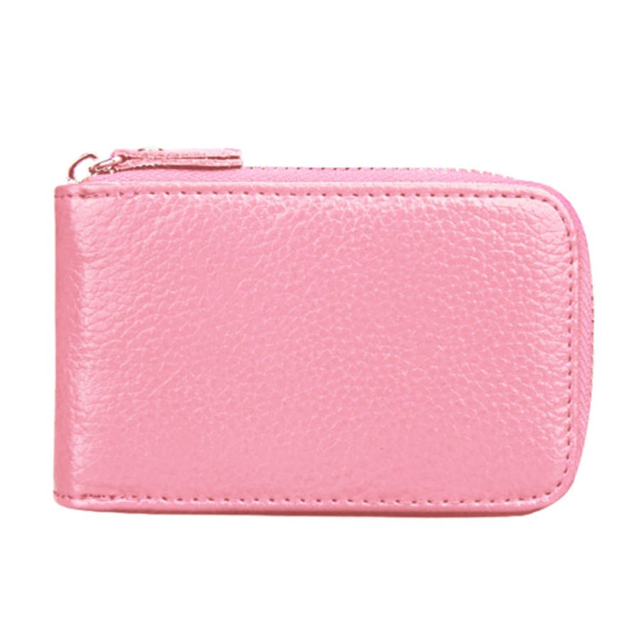 Genuine Cowhide Leather Solid Color Zipper Vertical Card Holder Wallet RFID Blocking Card Bag Pro...