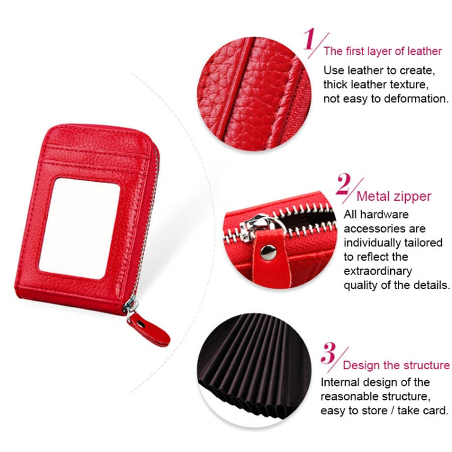 Genuine Cowhide Leather Solid Color Zipper Vertical Card Holder Wallet RFID Blocking Card Bag Pro...