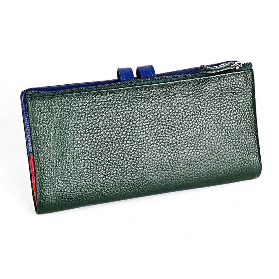 3572 Litchi Texture Leather Zipper Lady Wallet Large-capacity Purse(Dark Green)