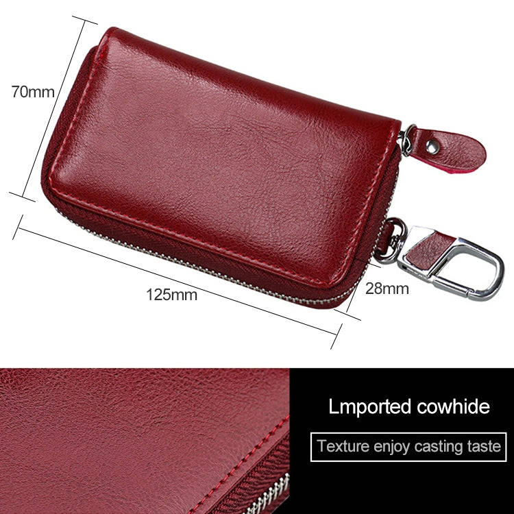 9101 Multi-function Waist Hanging Oil Wax Leather Zipper Wallet Keys Holder Bag(Black)