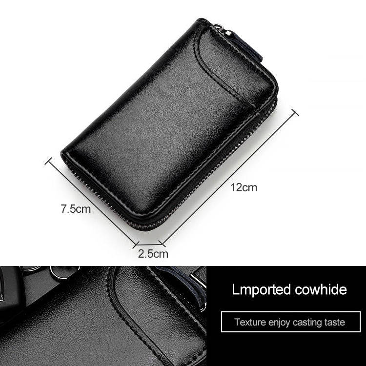 9106 Large-capacity Zipper Leather Keys Holder Bag Multi-function Wallet(Coffee)