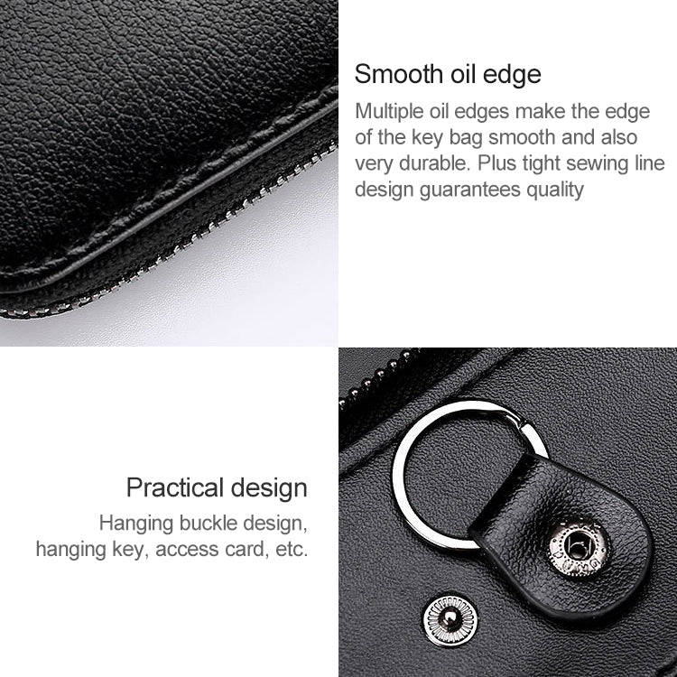 9106 Large-capacity Zipper Leather Keys Holder Bag Multi-function Wallet(Coffee)
