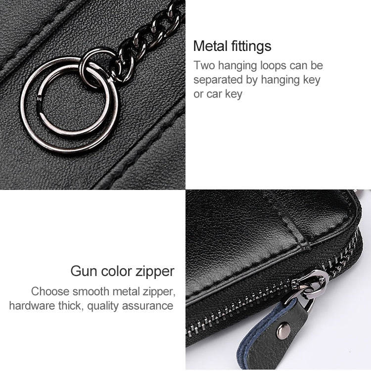 9106 Large-capacity Zipper Leather Keys Holder Bag Multi-function Wallet(Blue)