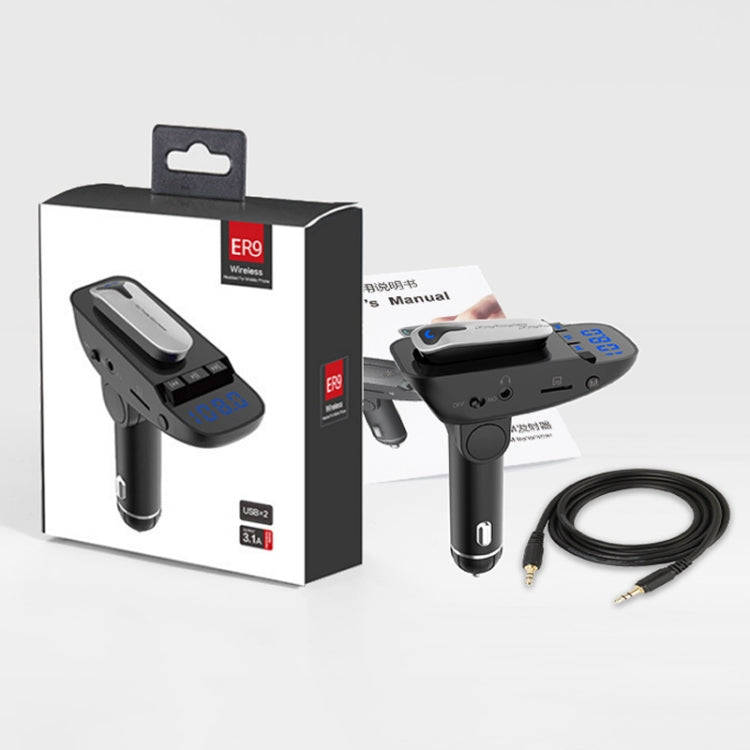 ER9 2 in 1 Hands-Free Calling Car Kit Wireless Bluetooth Headset Dual USB Charger FM Transmitter ...
