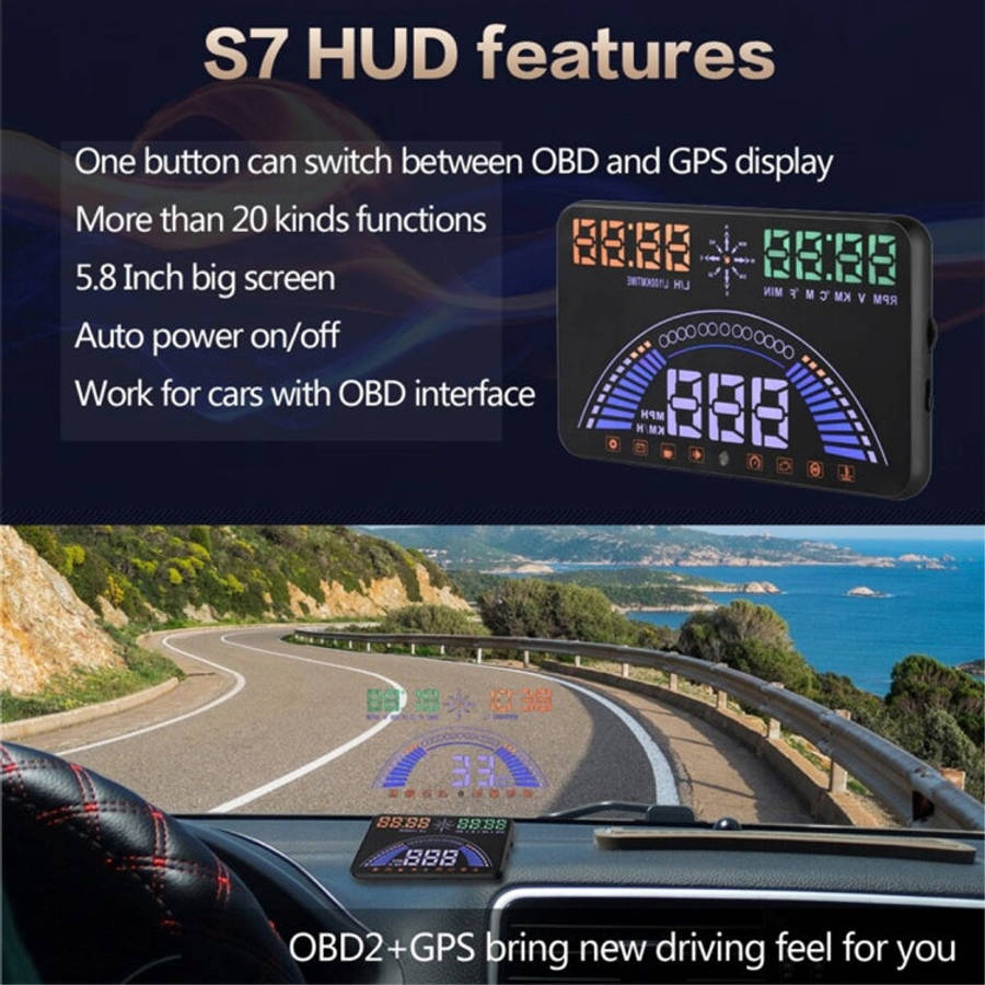 S7 5.8 inch Car GPS HUD / OBD2 Vehicle-mounted Gator Automotive Head Up Display Security System w...