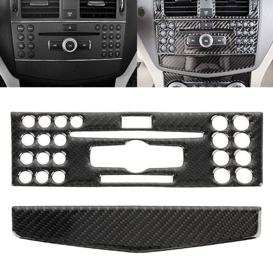 2 PCS Car CD Adjustment Frame Carbon Fiber Decorative Sticker for Mercedes-Benz W204 2007-2010