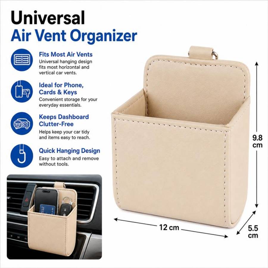 Car Air Vent Mobile Cellphone Pocket Bag Pouch Box Storage Organizer Carrying Case(Khaki)