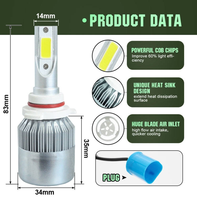 2pcs 9005 18W 1800LM 6000K Waterproof IP68 Car Auto LED Headlight with 2 COB LED Lamps, DC 9-36V(...