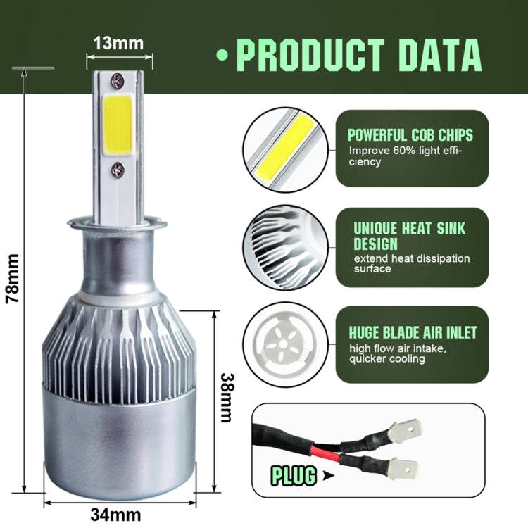 2pcs H3 18W 1800LM 6000K Waterproof IP68 Car Auto LED Headlight with 2 COB LED Lamps, DC 9-36V(Wh...