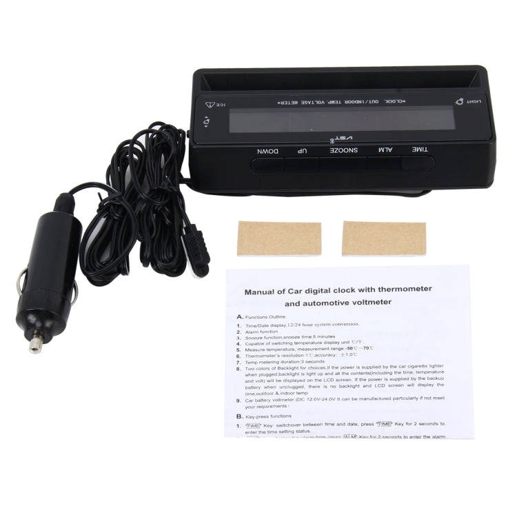 Digital Car Thermometer Voltage Meter Luminous Clock Tester Detector Multi-function Car Digital C...