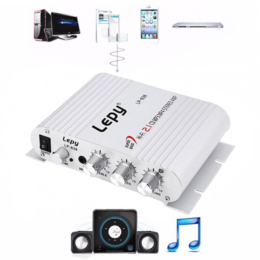 Car 2.1CH HIFI Subwoofer Amplifier Audio, Support MP3(Silver)