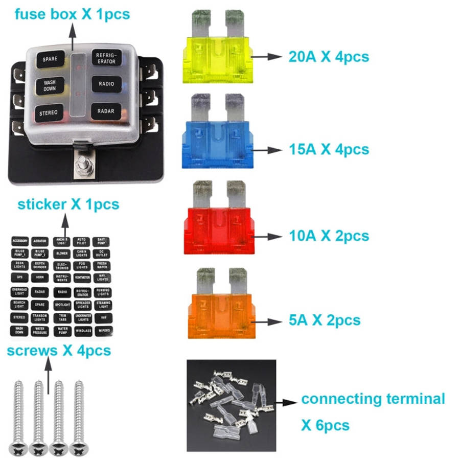 1 in 6 Out Fuse Box PC Terminal Block Fuse Holder Kits with LED Warning Indicator for Auto Car Tr...
