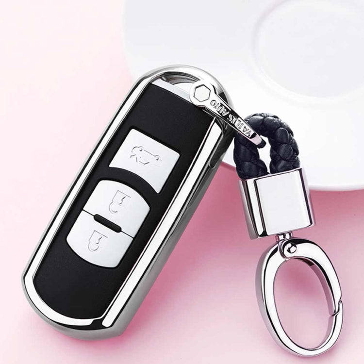 Electroplating TPU Single-shell Car Key Case with Key Ring for Mazda 3 AXELA / CX-8 / CX-5 / CX-4...
