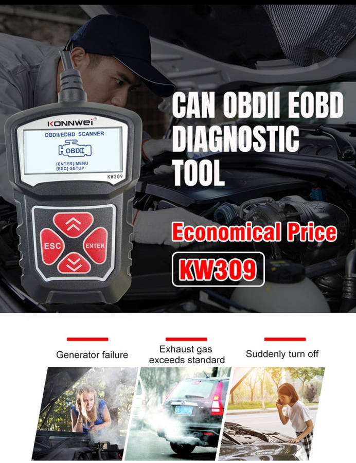 KONNWEI KW309 V309 V310 MS309 Code Reader OBD2 Scanner Diagnostic Tool(Black)