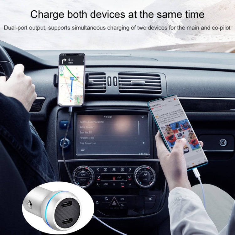 ACC-580 PD 40W Dual Type-C / USB-C Ports Fast Charging Car Charger(Silver)