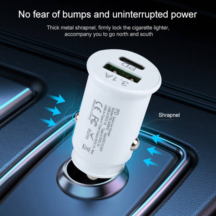TE-339PD 3.1A PD USB-C / Type-C + USB Interface Mini Fast Charging Car Charger(White)