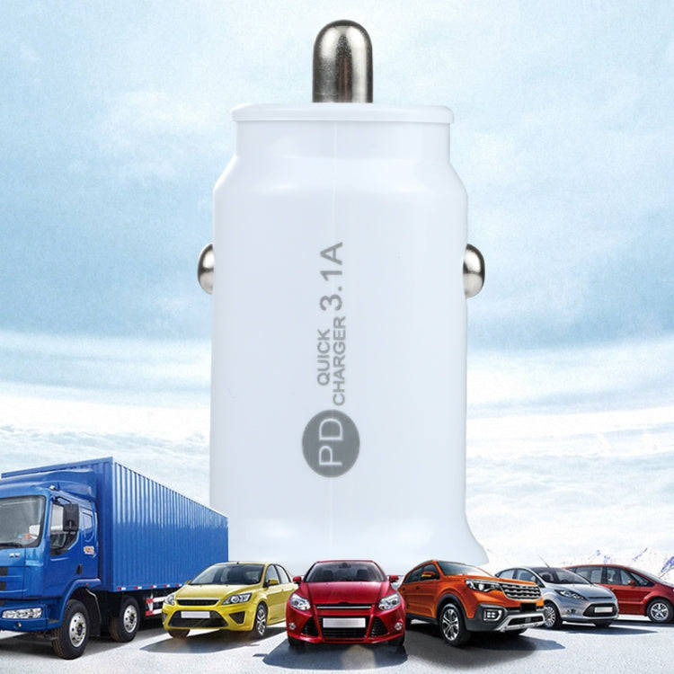 TE-339PD 3.1A PD USB-C / Type-C + USB Interface Mini Fast Charging Car Charger(White)