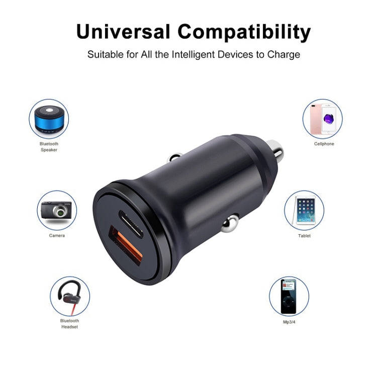 PD 20W USB-C / Type-C + QC 3.0 USB Interface Fast Charging Car Charger (Black)