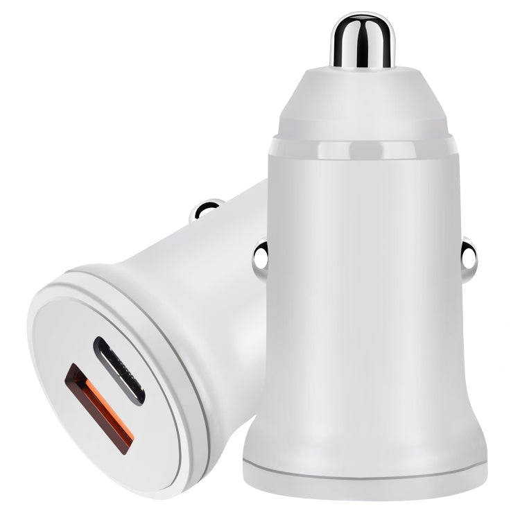 PD 20W USB-C / Type-C + QC 3.0 USB Interface Fast Charging Car Charger (White)