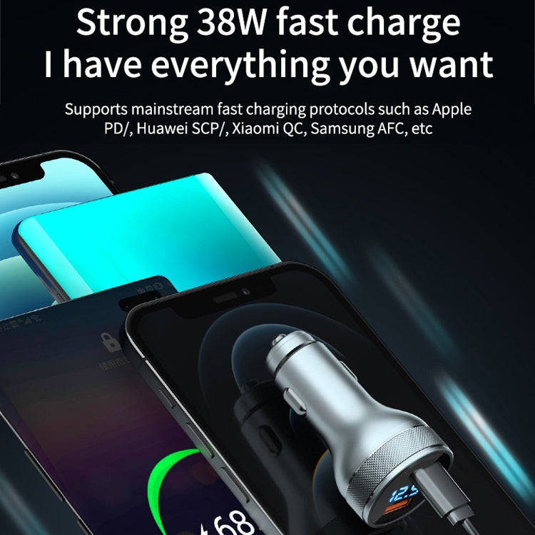 ACC-568 PD 20W USB-C / Type-C + USB Digital Display Fast Charge Car Charger (Black)