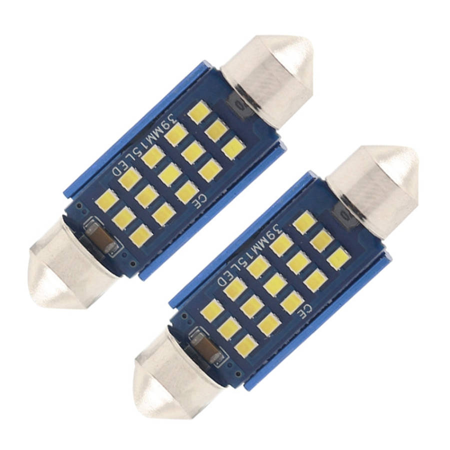 2pcs 39mm DC12-24V / 1W / 6000K / 60LM 15LEDs SMD Car Reading Lamp Dome Light