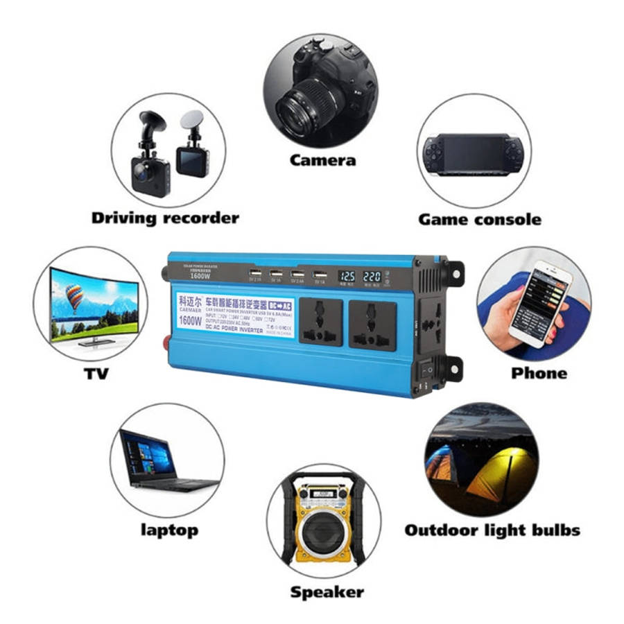 Carmaer 24V to 220V 1600W Three Socket Car Double Digital Display Inverter Household Power Converter