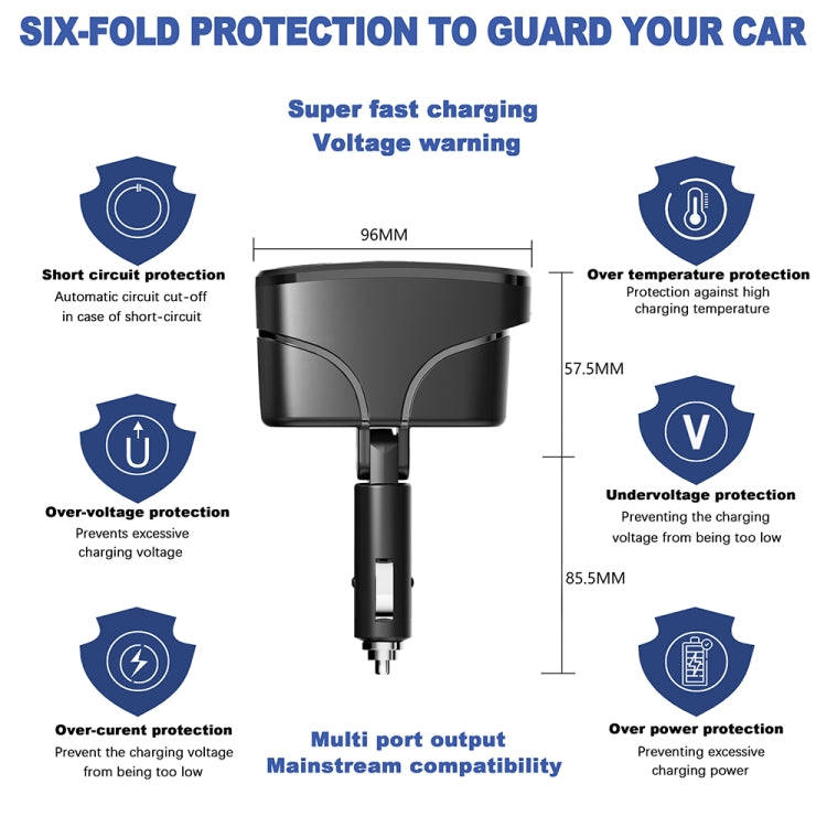 TR35 Car 2 in 1 Cigarette Lighter Extension Socket 20W PD Fast Charge QC3.0 USB Charger