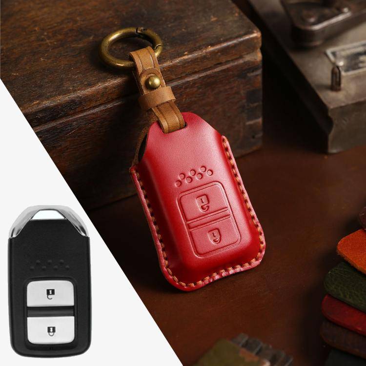 For Honda Car Cowhide Leather Key Protective Cover Key Case, Two Keys Version (Red)