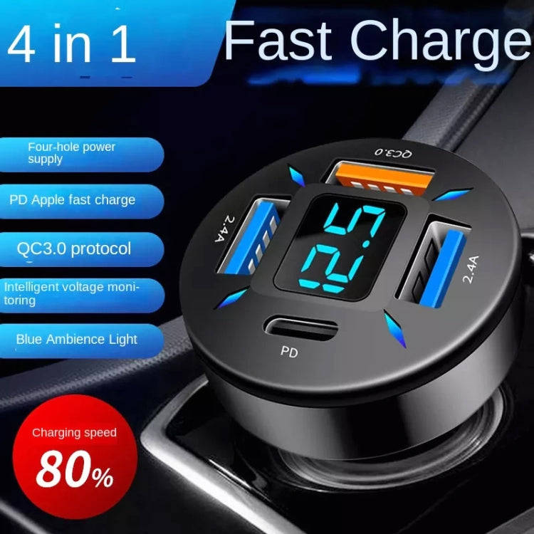 4 in 1 USB 66W Digital Display Car Super Fast Charger