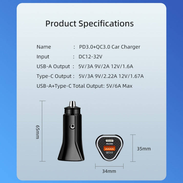 PD + QC3.0 Car 2 in 1 Triangle Fast Charger Car Cigarette Lighter(White)