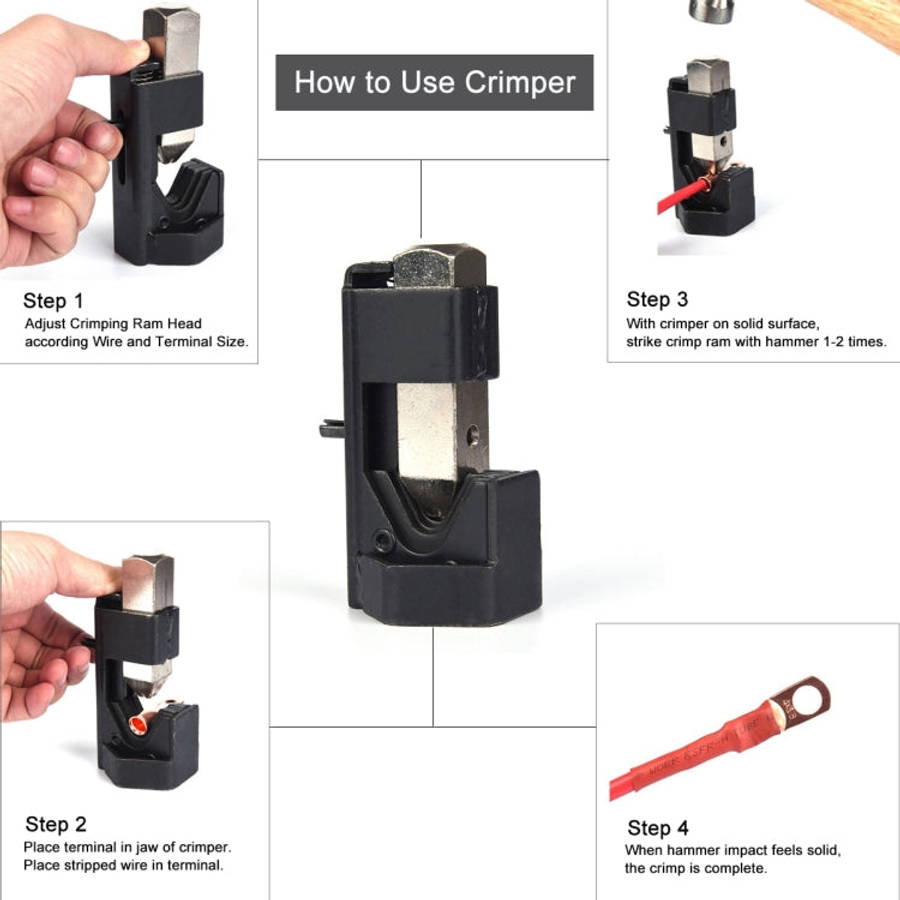 Car Battery Cable Hammer Crimper Hammer Lug Crimper Tool Pliers with T2 Copper 6 x 5/16 Heavy-dut...