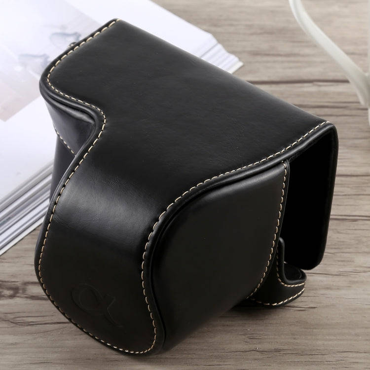 Full Body Camera PU Leather Case Bag with Strap for Sony A6300(Black)