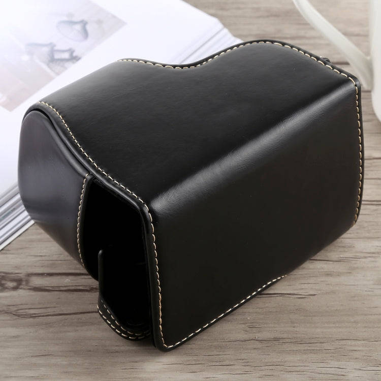Full Body Camera PU Leather Case Bag with Strap for Sony A6300(Black)