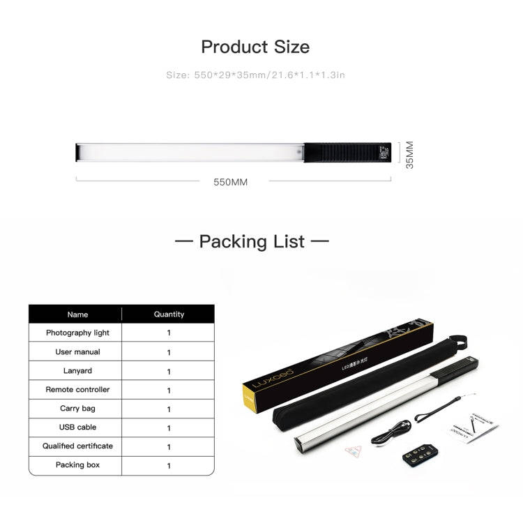 LUXCeO Q508S Dual Color Temperature 1000LM Photo LED Stick Video Light Handheld LED Fill Light Fl...