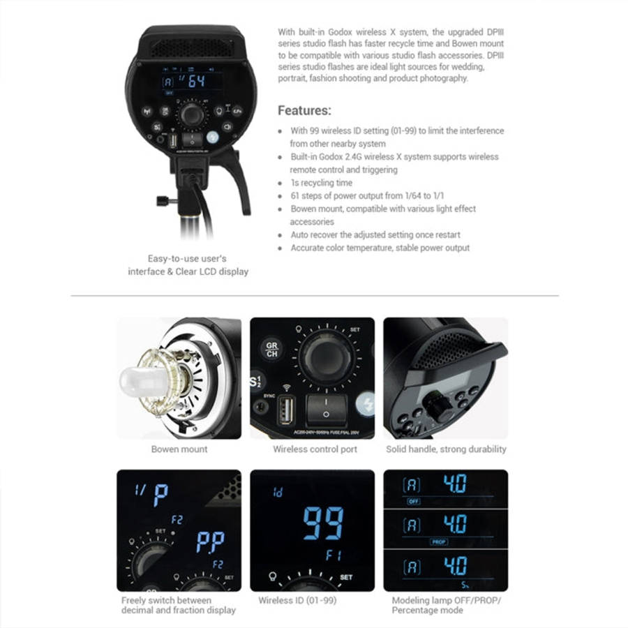 Godox DP1000III Studio Flash Light 1000Ws Bowens Mount Studio Speedlight(US Plug)