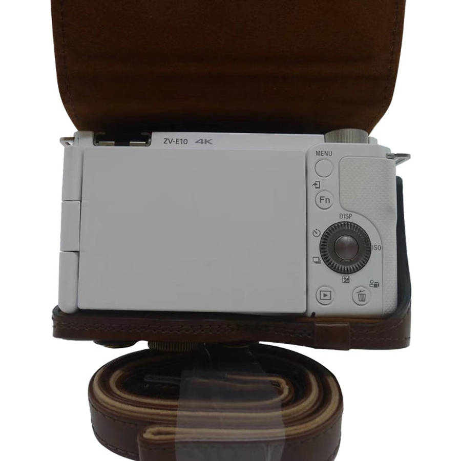 Full Body Camera PU Leather Case Bag for Sony ZV-E10(Coffee)