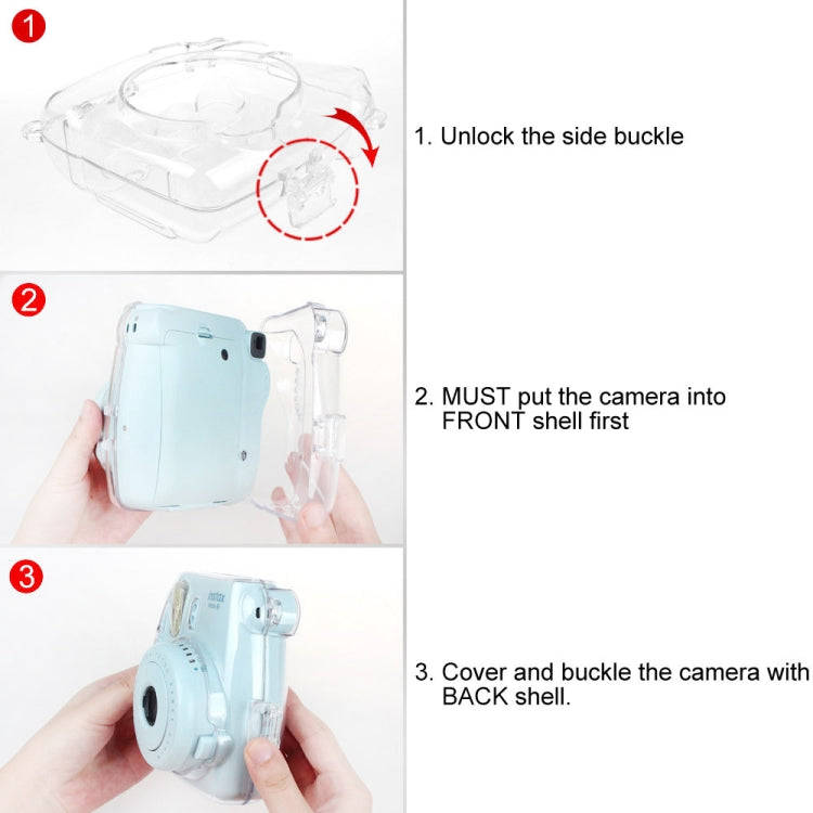 Protective Crystal Shell Case with Strap for FUJIFILM instax mini 9 / mini 8+ / mini 8(Transparent)