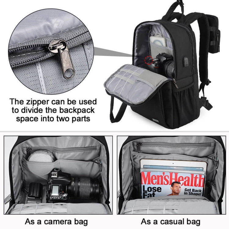 CADeN L5 III Multi-function Digital Camera Dual Shoulders Bag Backpack (Black)