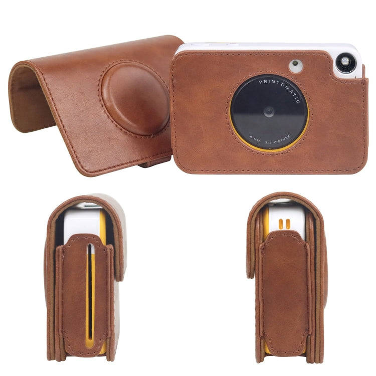 For Kodak PRINTOMATIC Full Body Camera PU Leather Case Bag with Strap (Brown)