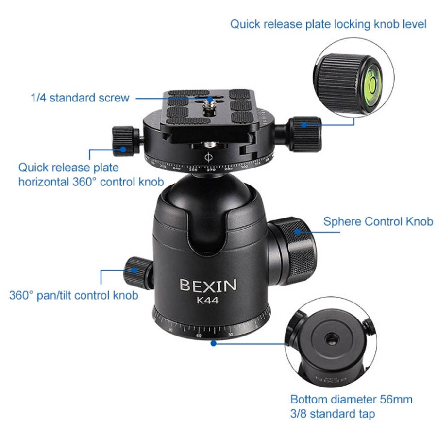 BEXIN RC334 Portable Collapsible Carbon Fiber Camera Tripod with K44 Panoramic BallHead