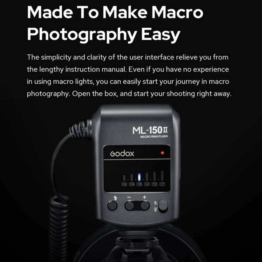 Godox ML-150II On-camera Macro Ring Flash Light with 8 Different Size Adapter Rings (Black)
