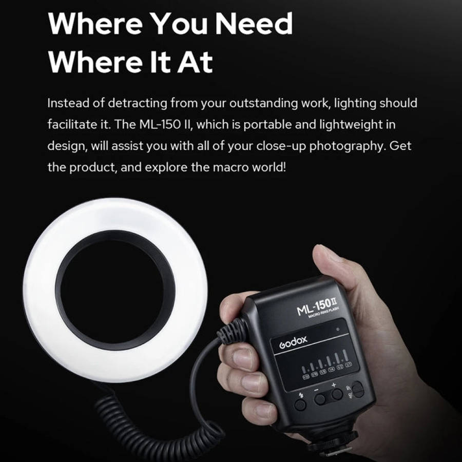 Godox ML-150II On-camera Macro Ring Flash Light with 8 Different Size Adapter Rings (Black)