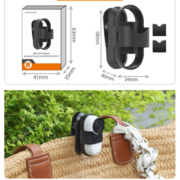 For Insta360 GO3 / GO 3S Sunnylife 360 Degree Rotation Backpack Clip Action Camera Clamp Mount (B...