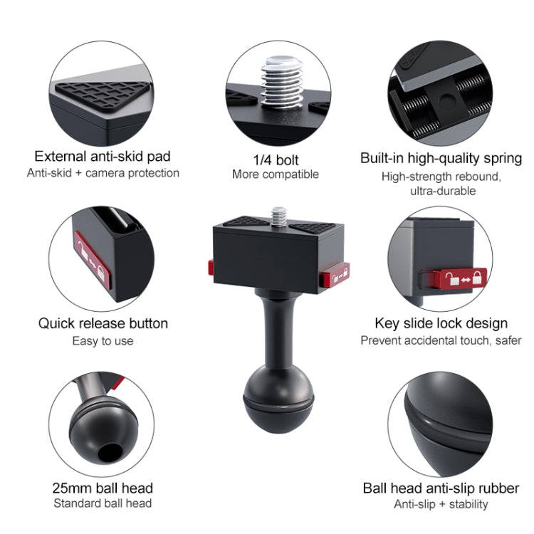 Metal Quick Release Base Adapter for GoPro, Insta360, DJI and Other Action Cameras (Black)