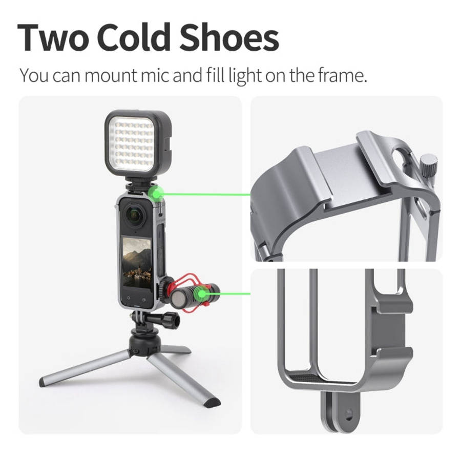 For Insta360 X4 Sunnylife Metal Protective Cage Rig with Cold Shoe Bases & Tripod Adapter (Titani...